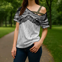 New Zealand Koru Fern Custom Cross Shoulder Shirt Simple Taniko Motif - Polynesian Pride