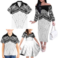 New Zealand Koru Fern Custom Family Matching Off The Shoulder Long Sleeve Dress and Hawaiian Shirt Simple Taniko Motif
