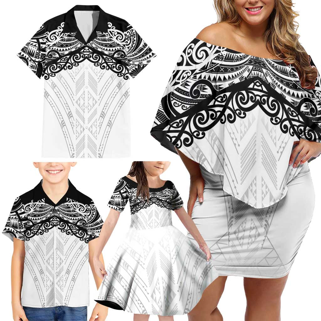 New Zealand Koru Fern Custom Family Matching Off Shoulder Short Dress and Hawaiian Shirt Simple Taniko Motif