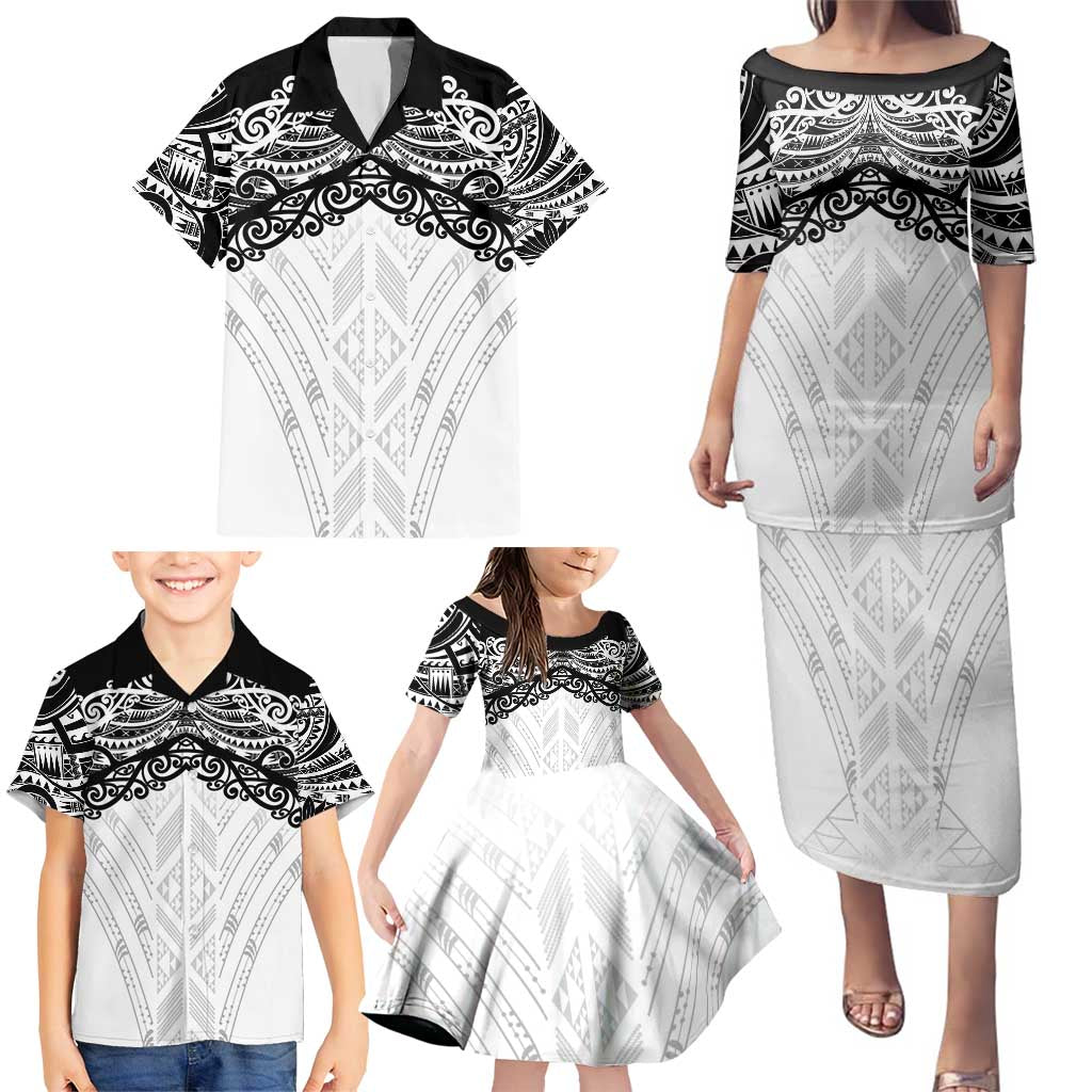 New Zealand Koru Fern Custom Family Matching Puletasi and Hawaiian Shirt Simple Taniko Motif