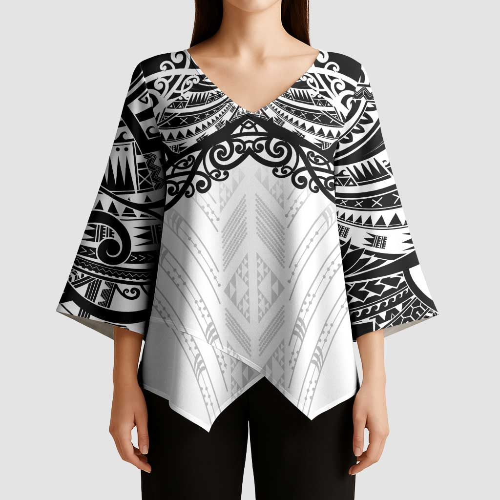 New Zealand Koru Fern Custom Kimono Sleeve Blouse Simple Taniko Motif - Polynesian Pride