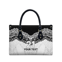 New Zealand Koru Fern Custom Leather Bag Simple Taniko Motif - Polynesian Pride