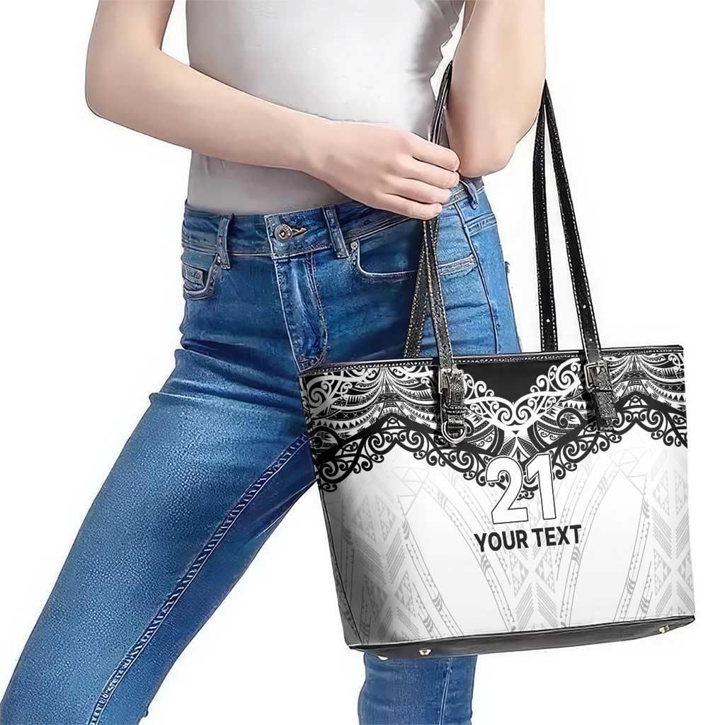 New Zealand Koru Fern Custom Leather Tote Bag Simple Taniko Motif