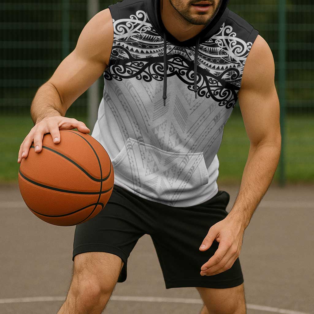 New Zealand Koru Fern Custom Sleeveless Hoodie Simple Taniko Motif - Polynesian Pride