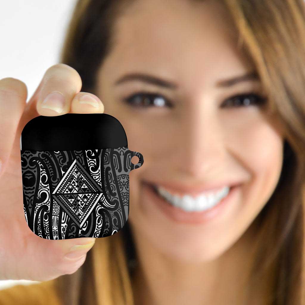 New Zealand Maori Taniko AirPods Case Black Kowhaiwhai Puhoro - Polynesian Pride