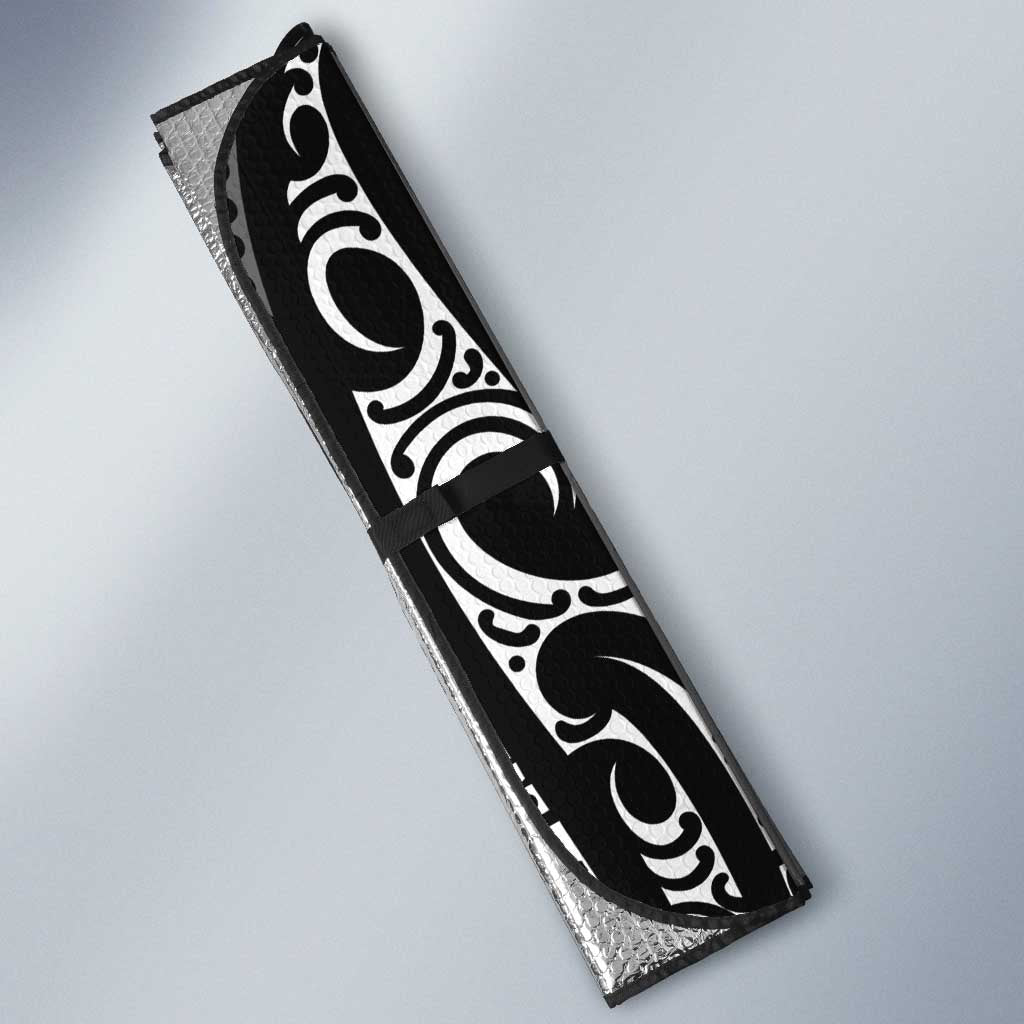 New Zealand Maori Taniko Auto Sun Shade Black Kowhaiwhai Puhoro - Polynesian Pride