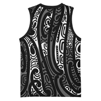 New Zealand Maori Taniko Basketball Jersey Black Kowhaiwhai Puhoro - Polynesian Pride