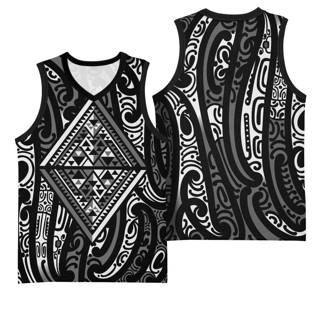 New Zealand Maori Taniko Basketball Jersey Black Kowhaiwhai Puhoro - Polynesian Pride
