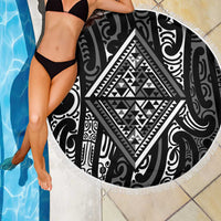 New Zealand Maori Taniko Beach Blanket Black Kowhaiwhai Puhoro