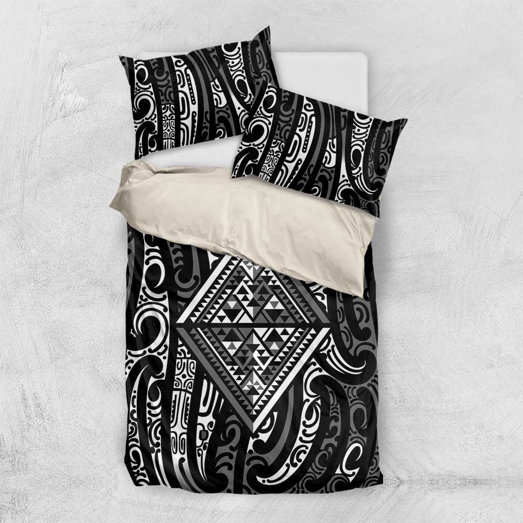 New Zealand Maori Taniko Bedding Set Black Kowhaiwhai Puhoro