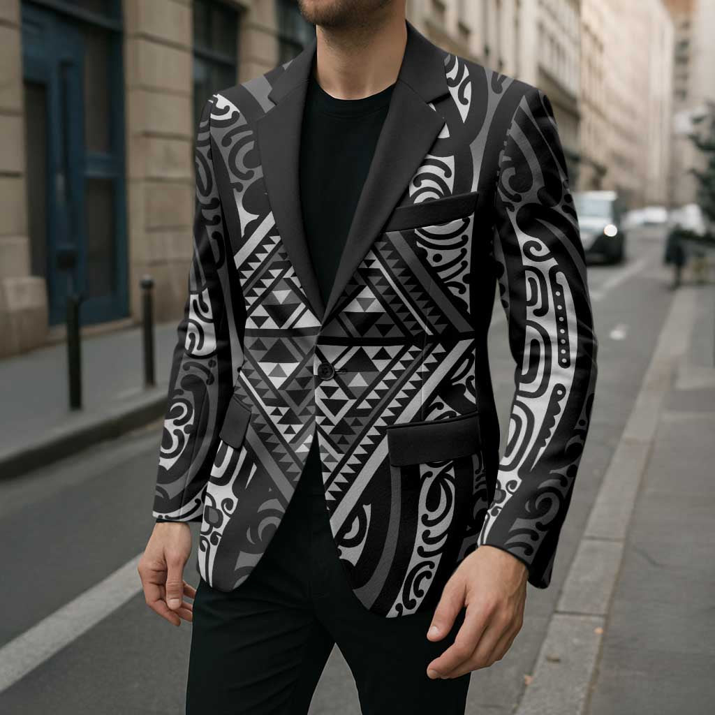 New Zealand Maori Taniko Blazer Black Kowhaiwhai Puhoro - Polynesian Pride