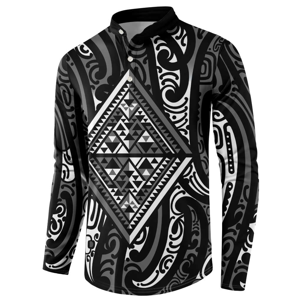 New Zealand Maori Taniko Button Sweatshirt Black Kowhaiwhai Puhoro