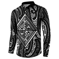 New Zealand Maori Taniko Button Sweatshirt Black Kowhaiwhai Puhoro