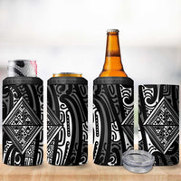 New Zealand Maori Taniko 4 in 1 Can Cooler Tumbler Black Kowhaiwhai Puhoro