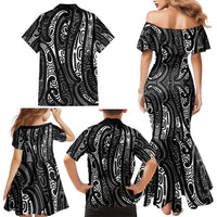 New Zealand Maori Taniko Family Matching Mermaid Dress and Hawaiian Shirt Black Kowhaiwhai Puhoro