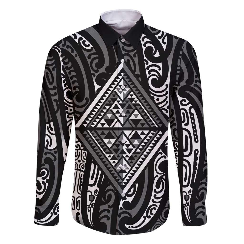 New Zealand Maori Taniko Family Matching Off Shoulder Short Dress and Hawaiian Shirt Black Kowhaiwhai Puhoro