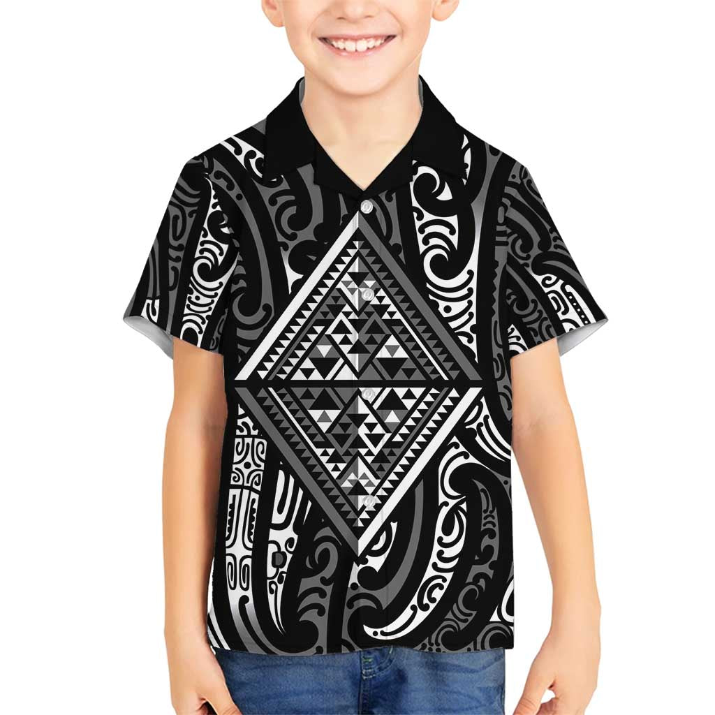 New Zealand Maori Taniko Family Matching Puletasi and Hawaiian Shirt Black Kowhaiwhai Puhoro