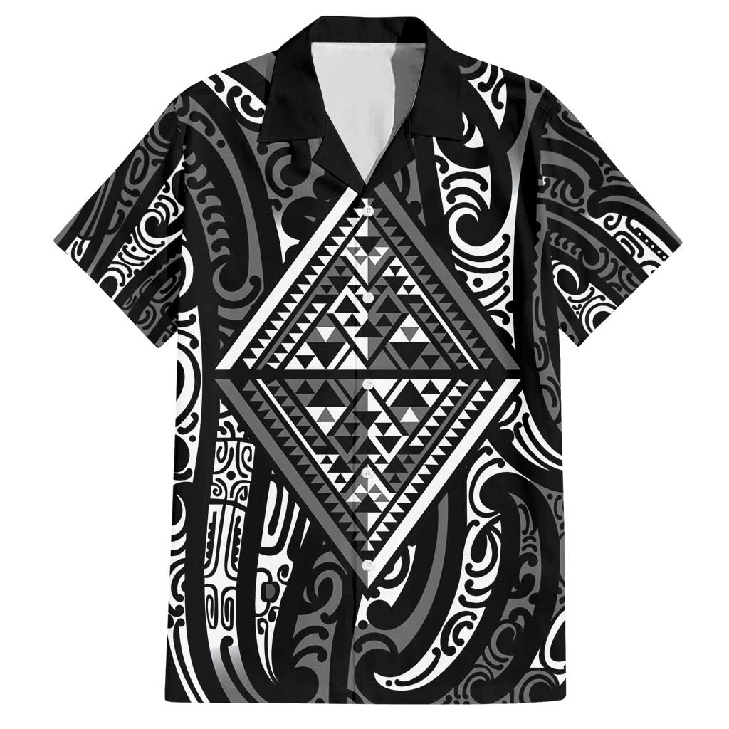 New Zealand Maori Taniko Family Matching Tank Maxi Dress and Hawaiian Shirt Black Kowhaiwhai Puhoro