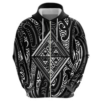 New Zealand Maori Taniko Hoodie Black Kowhaiwhai Puhoro