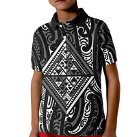 New Zealand Maori Taniko Kid Polo Shirt Black Kowhaiwhai Puhoro