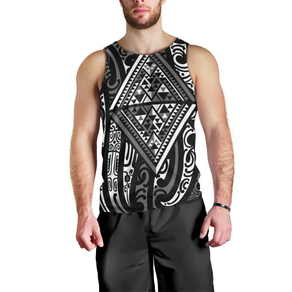 New Zealand Maori Taniko Men Tank Top Black Kowhaiwhai Puhoro
