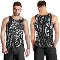 New Zealand Maori Taniko Men Tank Top Black Kowhaiwhai Puhoro