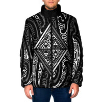 New Zealand Maori Taniko Padded Jacket Black Kowhaiwhai Puhoro - Polynesian Pride