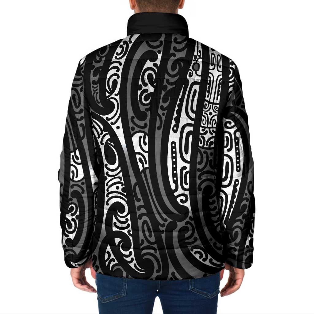 New Zealand Maori Taniko Padded Jacket Black Kowhaiwhai Puhoro - Polynesian Pride