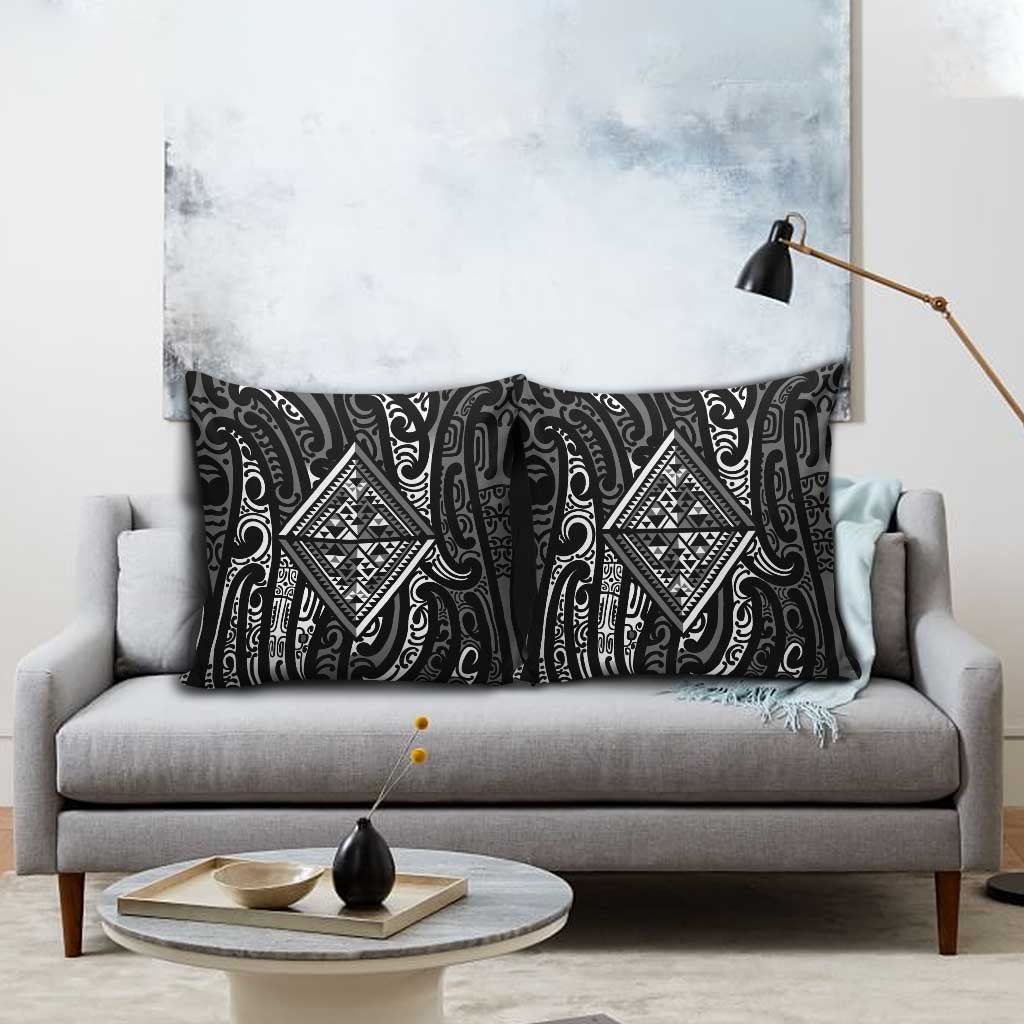 New Zealand Maori Taniko Pillow Cover Black Kowhaiwhai Puhoro - Polynesian Pride