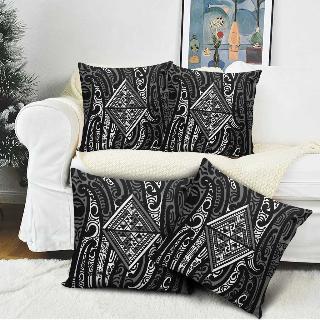 New Zealand Maori Taniko Pillow Cover Black Kowhaiwhai Puhoro - Polynesian Pride