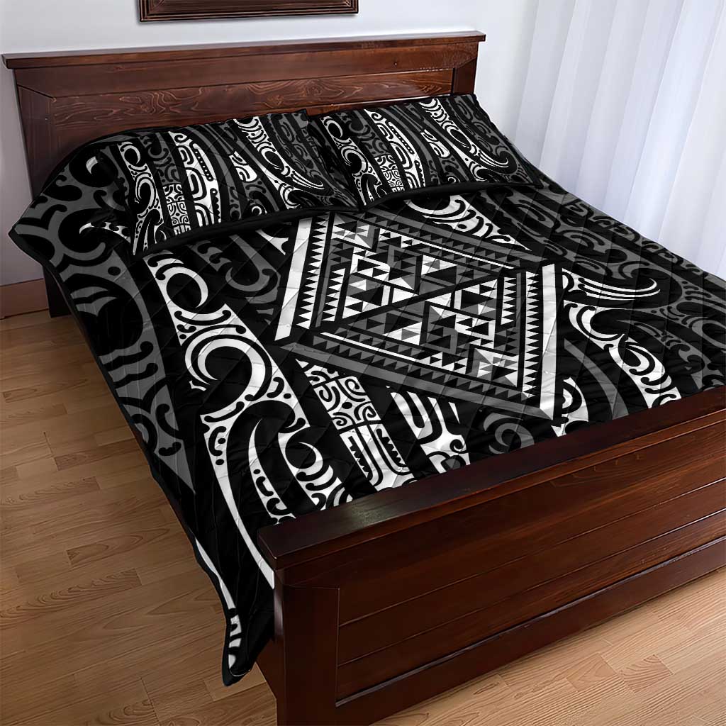 New Zealand Maori Taniko Quilt Bed Set Black Kowhaiwhai Puhoro
