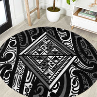 New Zealand Maori Taniko Round Carpet Black Kowhaiwhai Puhoro