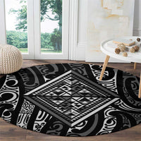 New Zealand Maori Taniko Round Carpet Black Kowhaiwhai Puhoro