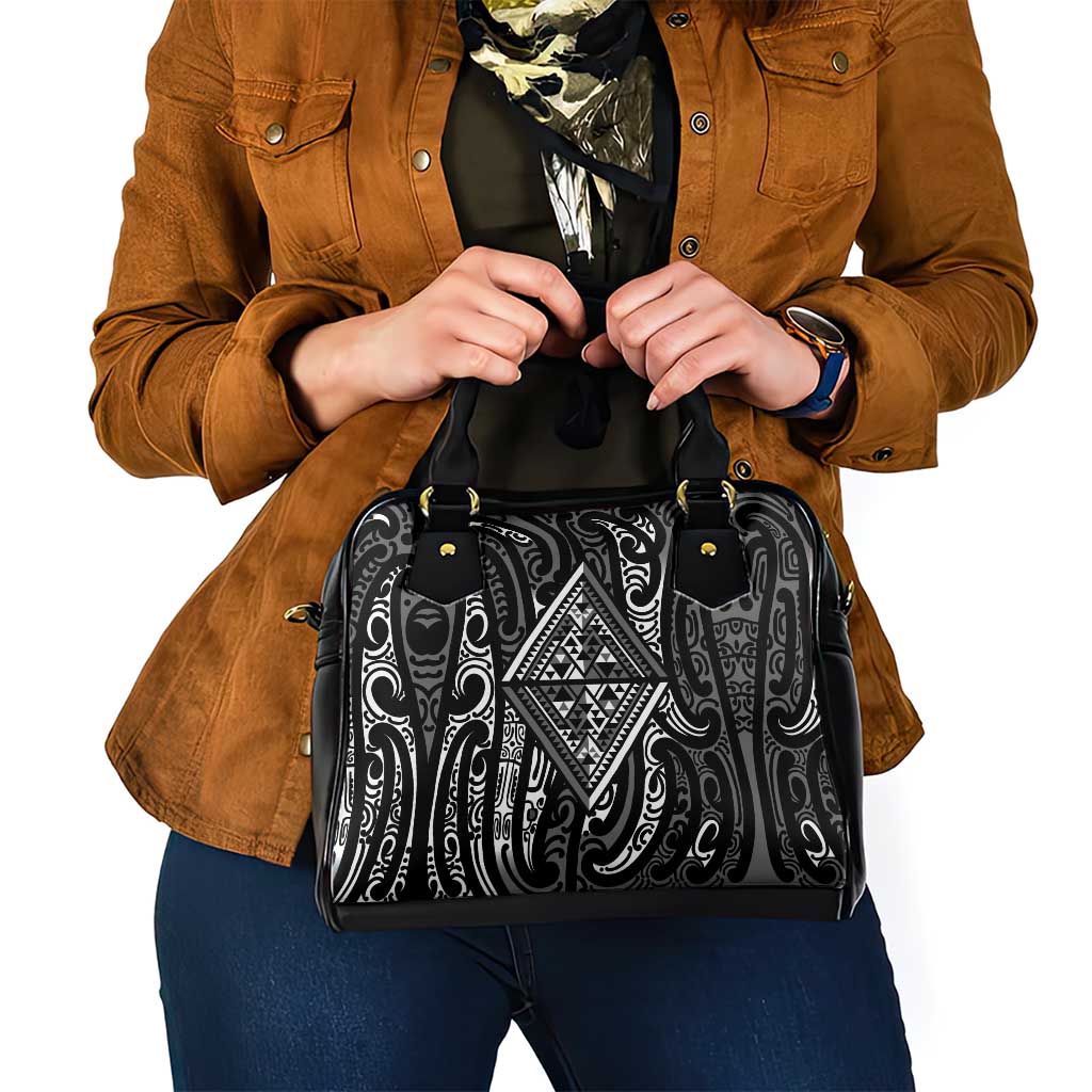 New Zealand Maori Taniko Shoulder Handbag Black Kowhaiwhai Puhoro