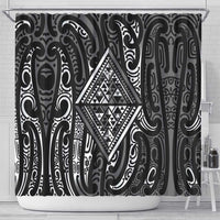 New Zealand Maori Taniko Shower Curtain Black Kowhaiwhai Puhoro