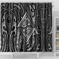 New Zealand Maori Taniko Shower Curtain Black Kowhaiwhai Puhoro