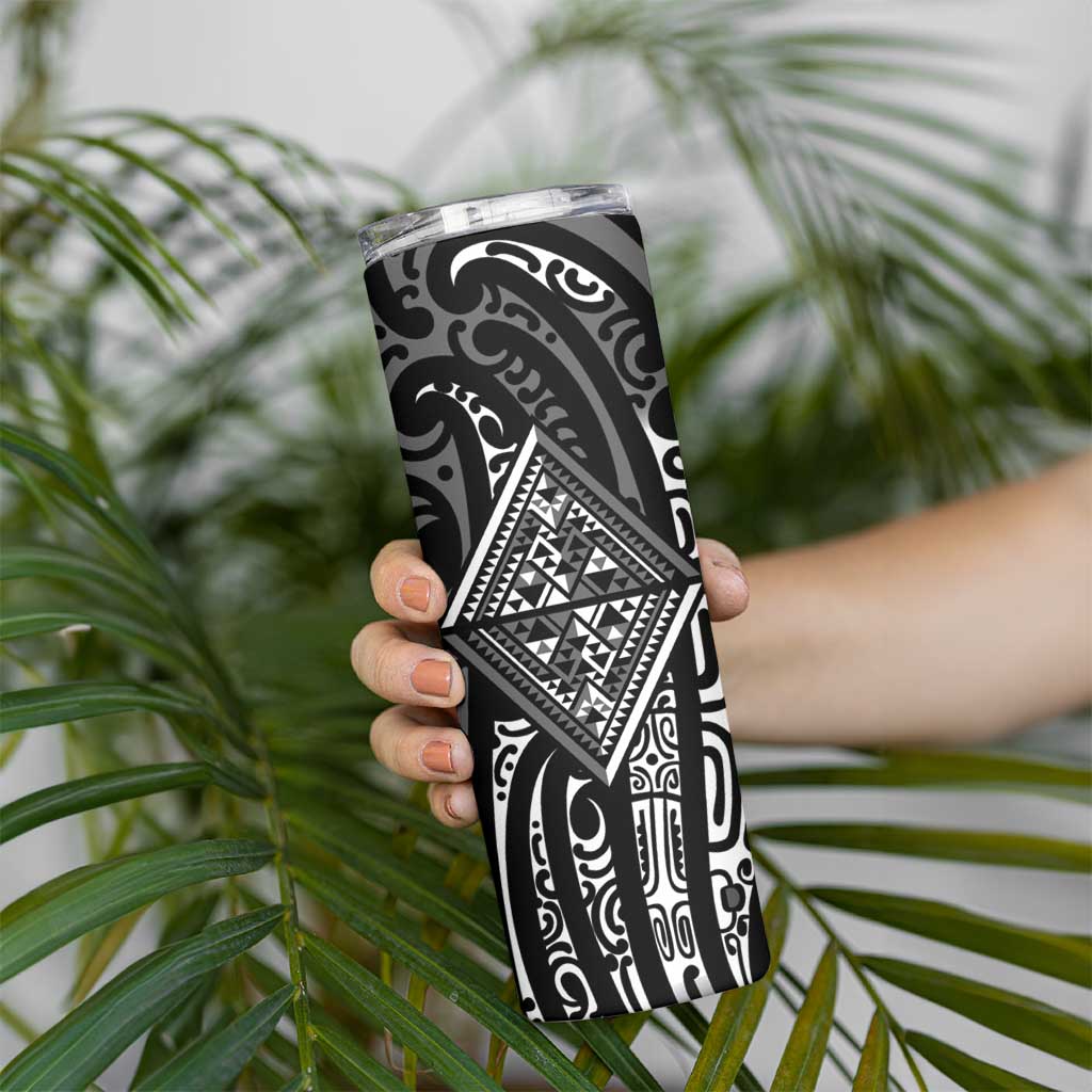 New Zealand Maori Taniko Skinny Tumbler Black Kowhaiwhai Puhoro