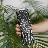 New Zealand Maori Taniko Skinny Tumbler Black Kowhaiwhai Puhoro