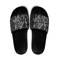 New Zealand Maori Taniko Slide Sandals Black Kowhaiwhai Puhoro - Polynesian Pride