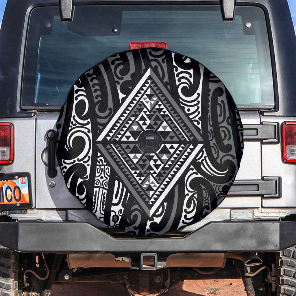 New Zealand Maori Taniko Spare Tire Cover Black Kowhaiwhai Puhoro