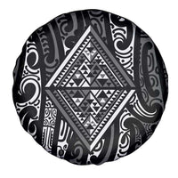 New Zealand Maori Taniko Spare Tire Cover Black Kowhaiwhai Puhoro