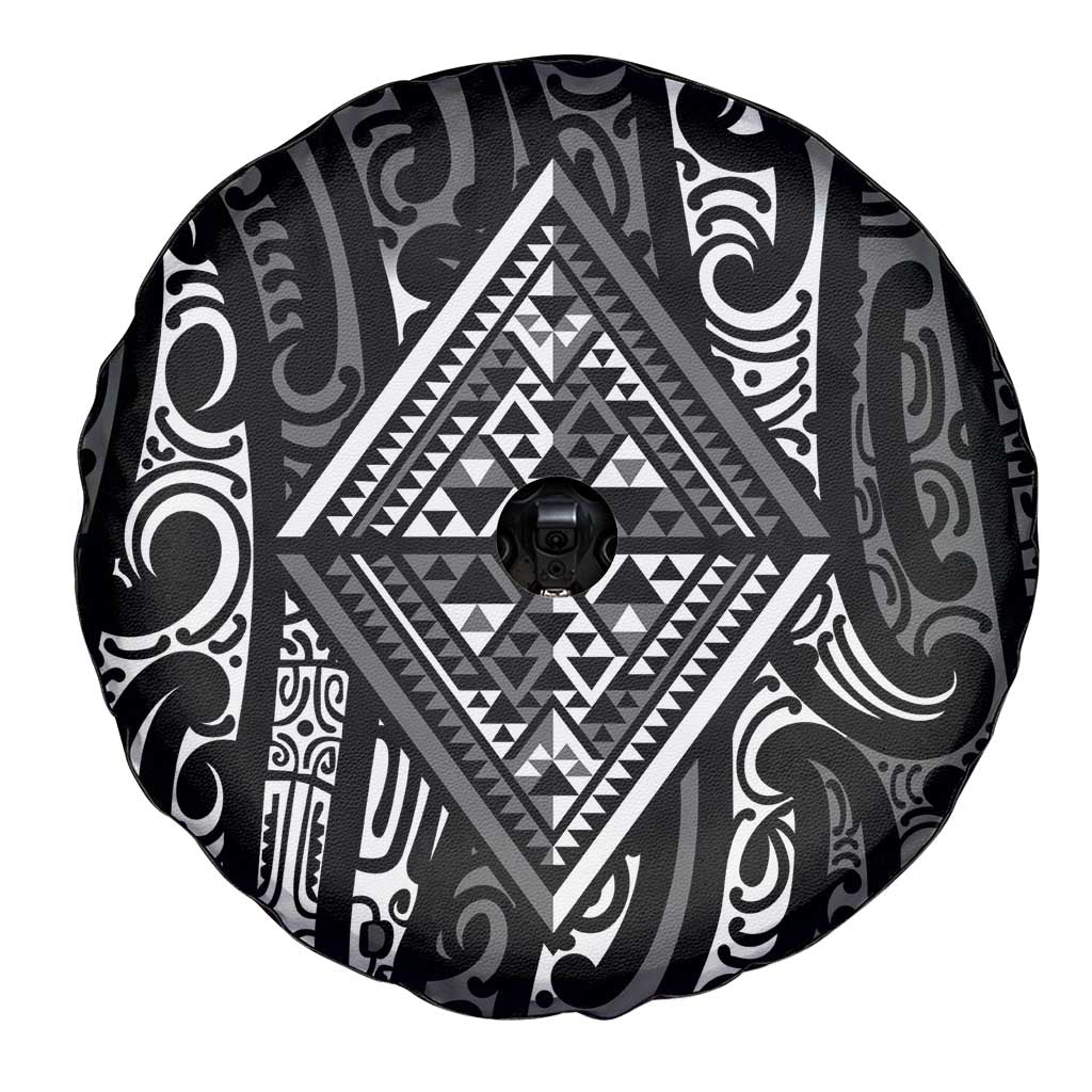 New Zealand Maori Taniko Spare Tire Cover Black Kowhaiwhai Puhoro