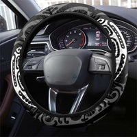 New Zealand Maori Taniko Steering Wheel Cover Black Kowhaiwhai Puhoro