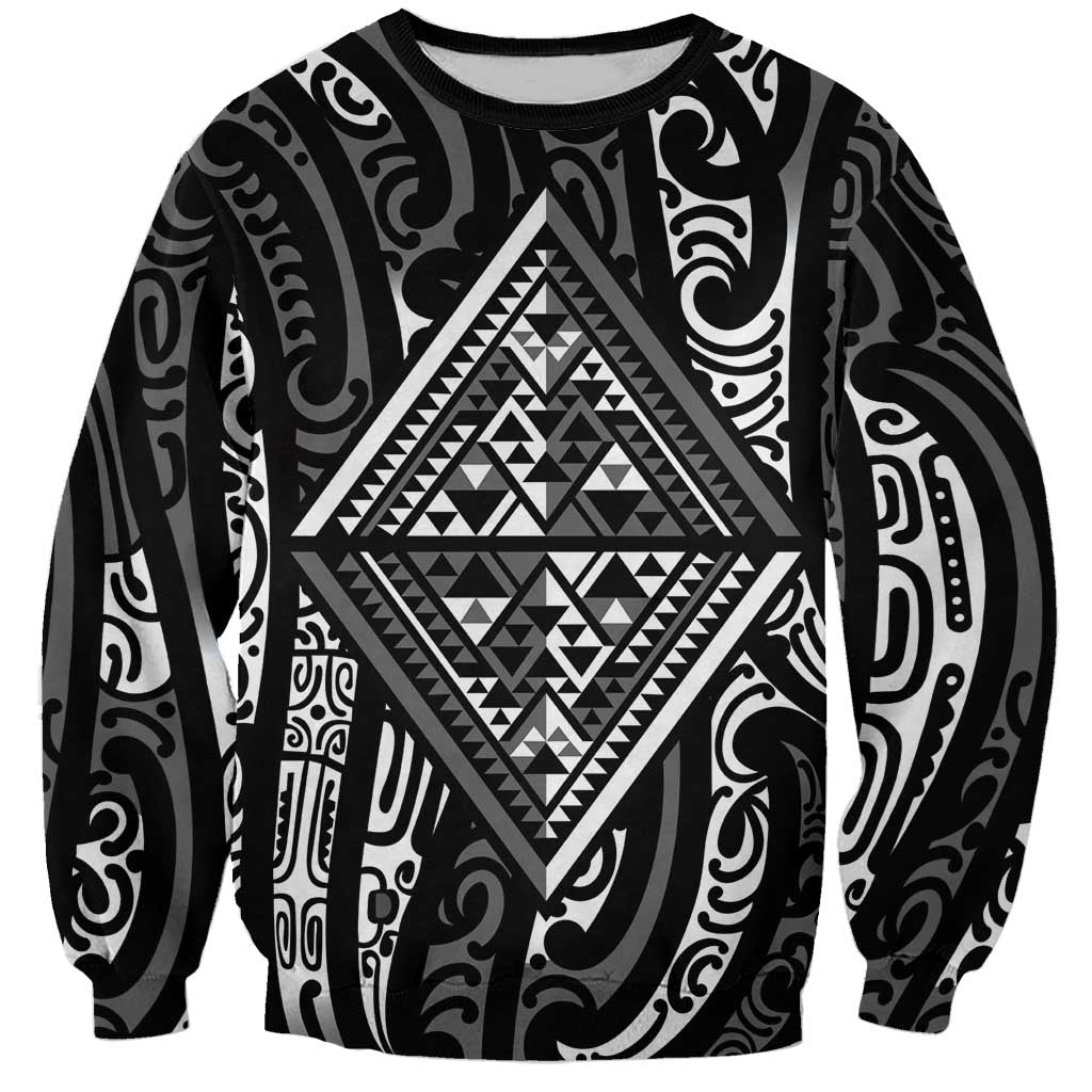 New Zealand Maori Taniko Sweatshirt Black Kowhaiwhai Puhoro