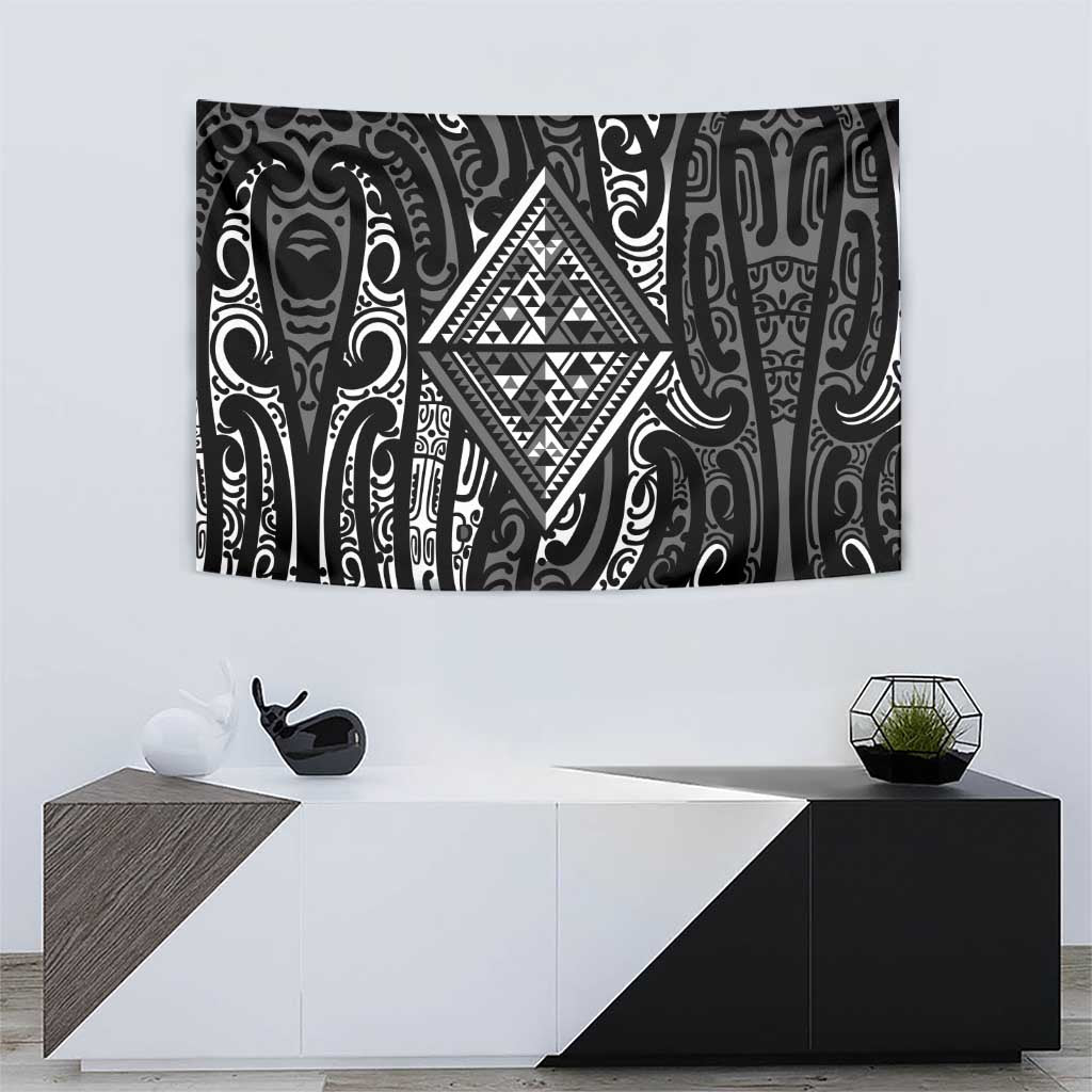 New Zealand Maori Taniko Tapestry Black Kowhaiwhai Puhoro