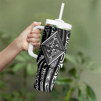 New Zealand Maori Taniko Tumbler With Handle Black Kowhaiwhai Puhoro