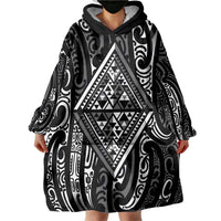 New Zealand Maori Taniko Wearable Blanket Hoodie Black Kowhaiwhai Puhoro