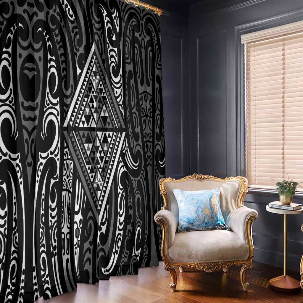 New Zealand Maori Taniko Window Curtain Black Kowhaiwhai Puhoro