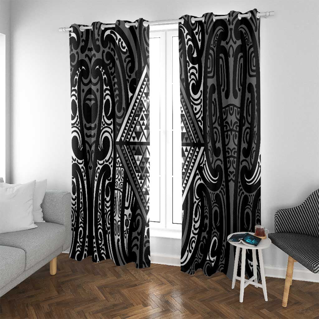 New Zealand Maori Taniko Window Curtain Black Kowhaiwhai Puhoro