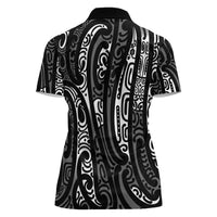 New Zealand Maori Taniko Women Polo Shirt Black Kowhaiwhai Puhoro